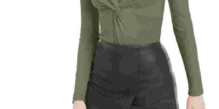 Body feminino Bar III com manga comprida e decote em V, verde, tamanho extrapequeno