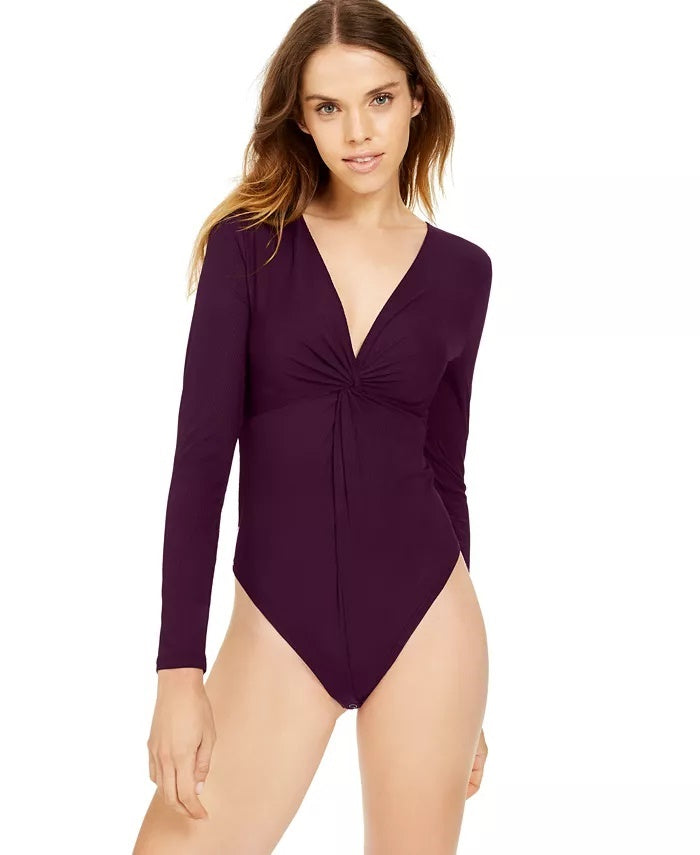 Bar III Feminino Borgonha Manga Longa Decote V Body Terno Top Vermelho Tamanho Grande
