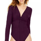 Bar III Feminino Borgonha Manga Longa Decote V Body Terno Top Vermelho Tamanho Grande