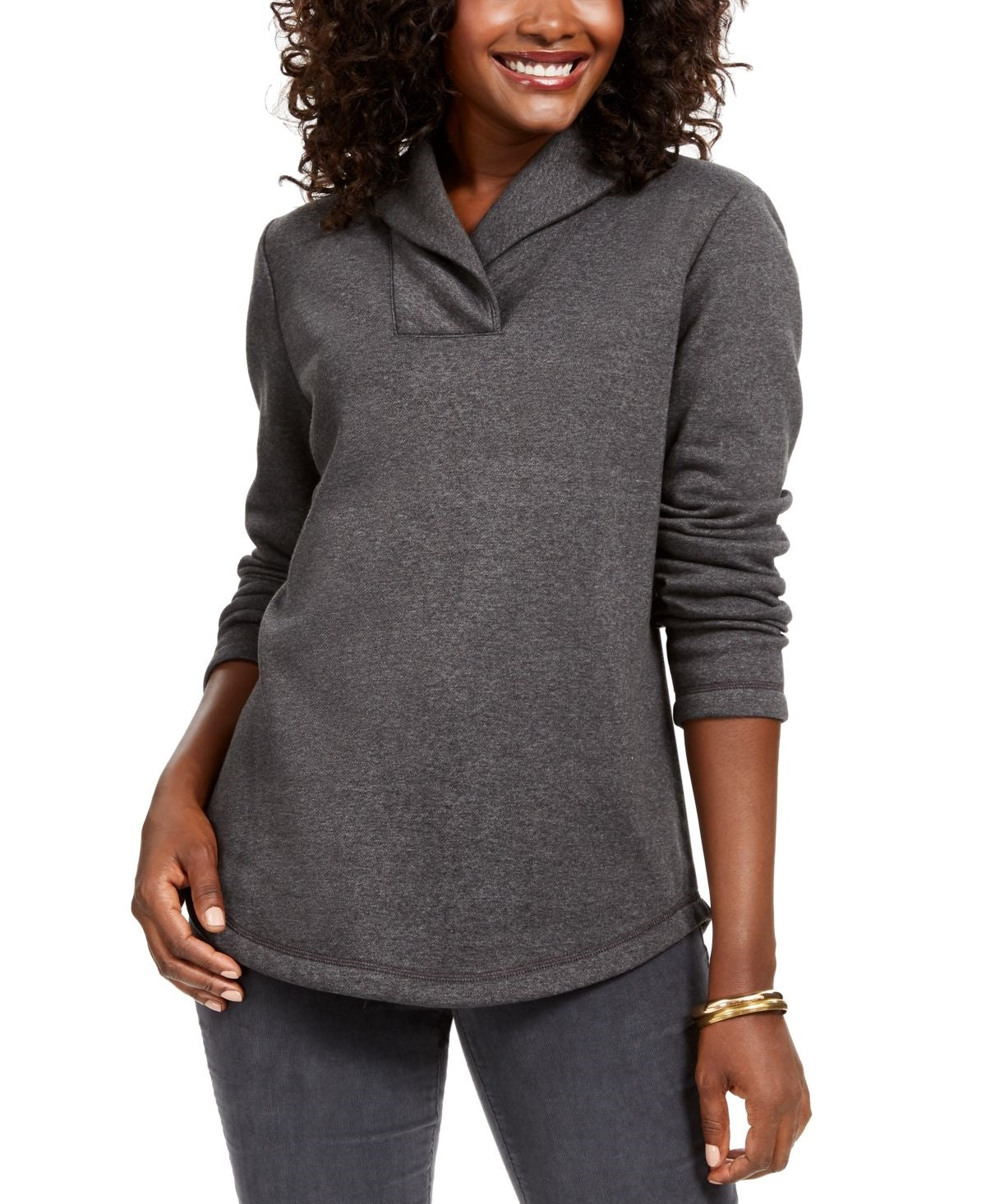 Karen Scott Suéter Feminino Esportivo Gola Xale Fleece Cinza Escuro Tamanho Extra Pequeno