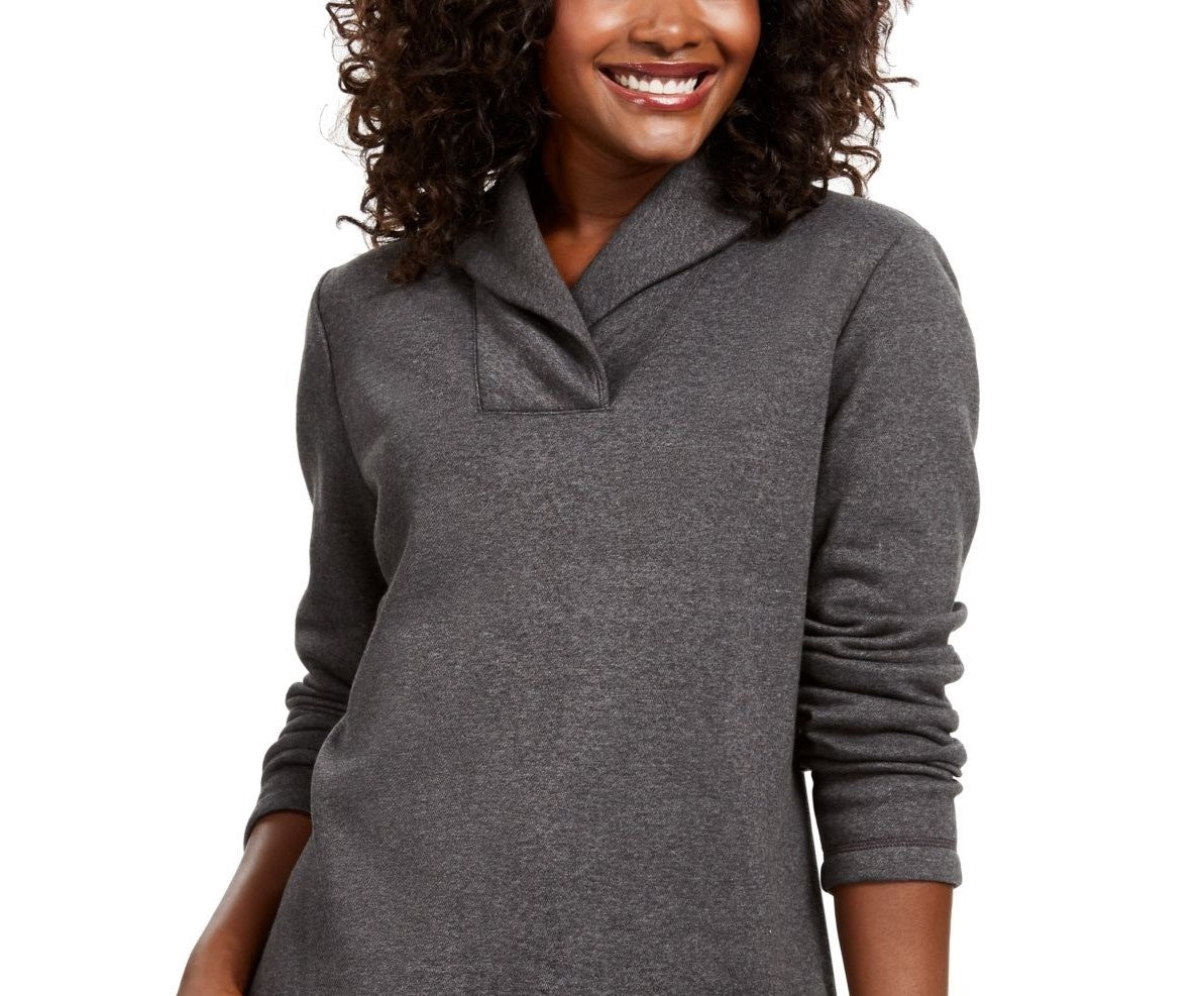 Karen Scott Suéter Feminino Esportivo Gola Xale Fleece Cinza Escuro Tamanho Extra Pequeno