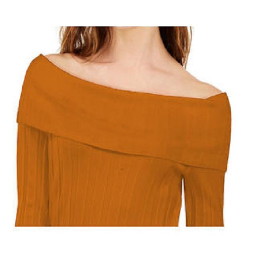 Suéter feminino canelado ombro a ombro INC International Concepts, tamanho P, amarelo médio