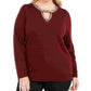 Suéter feminino plus size com decote em V da INC International Concepts, vermelho, tamanho 0X