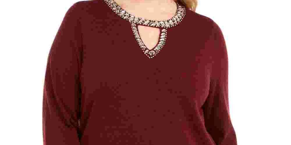 Suéter feminino plus size com decote em V da INC International Concepts, vermelho, tamanho 0X