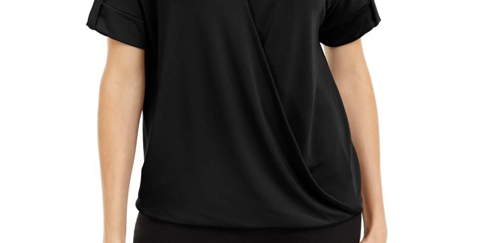 Blusa de malha com gola Alfani feminina, preta, tamanho pequeno médio