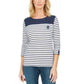 Karen Scott Sport Colorblocked Listrado Top Feminino Azul Marinho Tamanho Médio