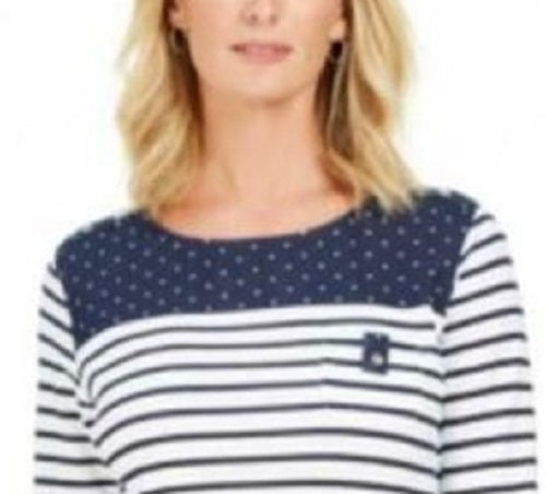 Karen Scott Sport Colorblocked Listrado Top Feminino Azul Marinho Tamanho Médio