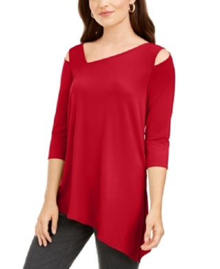 Top assimétrico com recorte feminino Alfani, vermelho, tamanho pequeno e pequeno