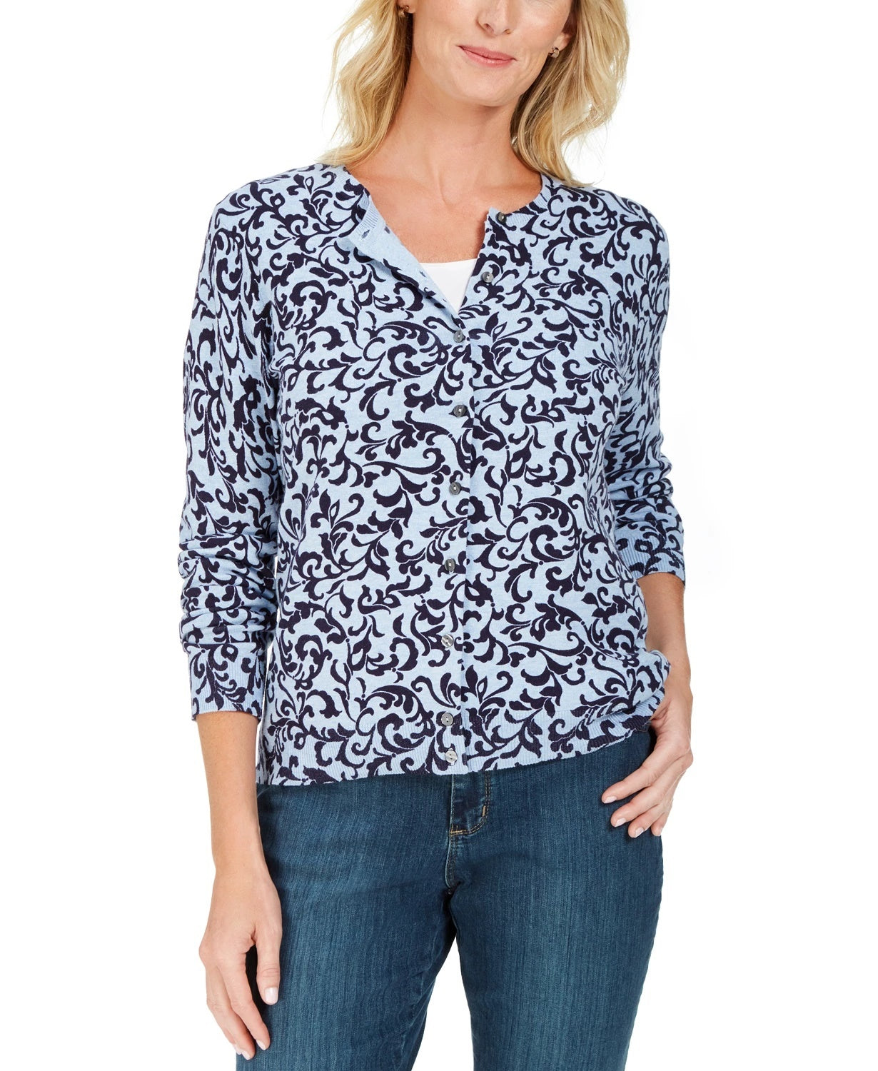 Karen Scott Cardigan Feminino Estampado Azul Tamanho XS