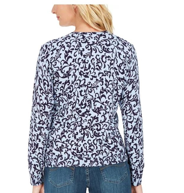 Karen Scott Cardigan Feminino Estampado Azul Tamanho XS