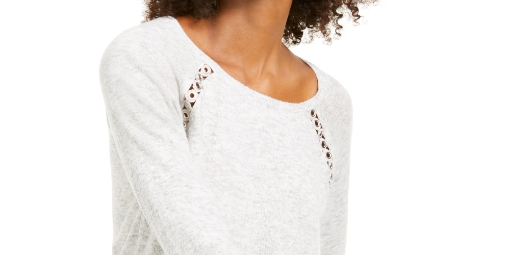 Suéter Peekaboo Grommet Feminino da INC International Concepts, Cinza, Tamanho Pequeno