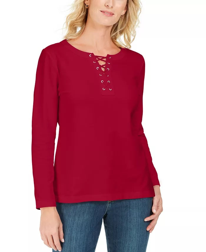 Moletom feminino Karen Scott com cadarço French Terry vermelho tamanho XX-G
