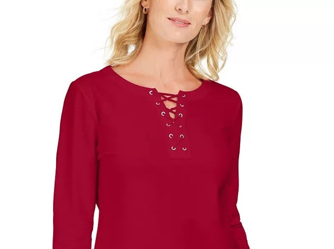 Moletom feminino Karen Scott com cadarço French Terry vermelho tamanho XX-G