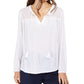 Charter Club Blusa de linho feminina com ilhós e gravata com borla, tamanho médio, branca