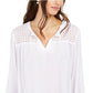 Charter Club Blusa de linho feminina com ilhós e gravata com borla, tamanho médio, branca