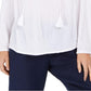 Charter Club Blusa de linho feminina com ilhós e gravata com borla, tamanho médio, branca
