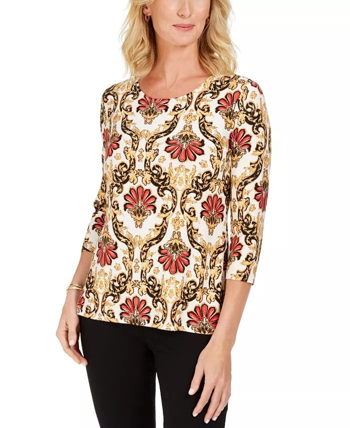 Blusa feminina estampada em jacquard, preta, tamanho pequeno, da coleção JM