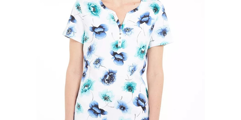 Karen Scott Top Henley Estampado Feminino Branco Tamanho Médio