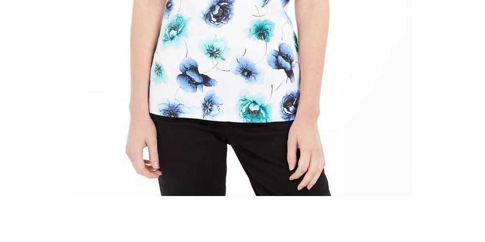 Karen Scott Top Henley Estampado Feminino Branco Tamanho Médio