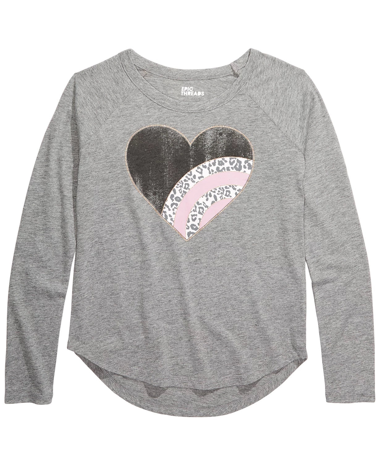Camiseta Epic Threads Big Girls Leopard Heart Cinza Tamanho Extra Grande