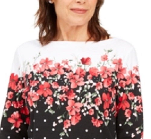 Blusa feminina Karen Scott Emily com estampa de gola canoa, preta, tamanho médio