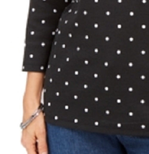 Blusa feminina Karen Scott Emily com estampa de gola canoa, preta, tamanho médio