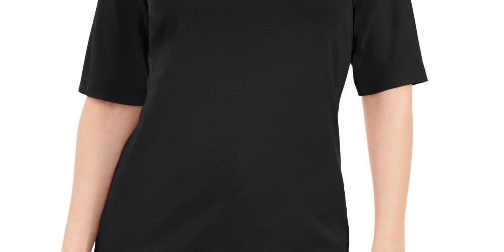 Blusa feminina Karen Scott com decote em V e detalhe de botão, preta, tamanho pequeno