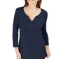 Camisa Henley Manga 3/4 Feminina Karen Scott Azul Tamanho P