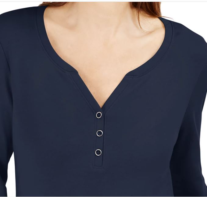 Camisa Henley Manga 3/4 Feminina Karen Scott Azul Tamanho P