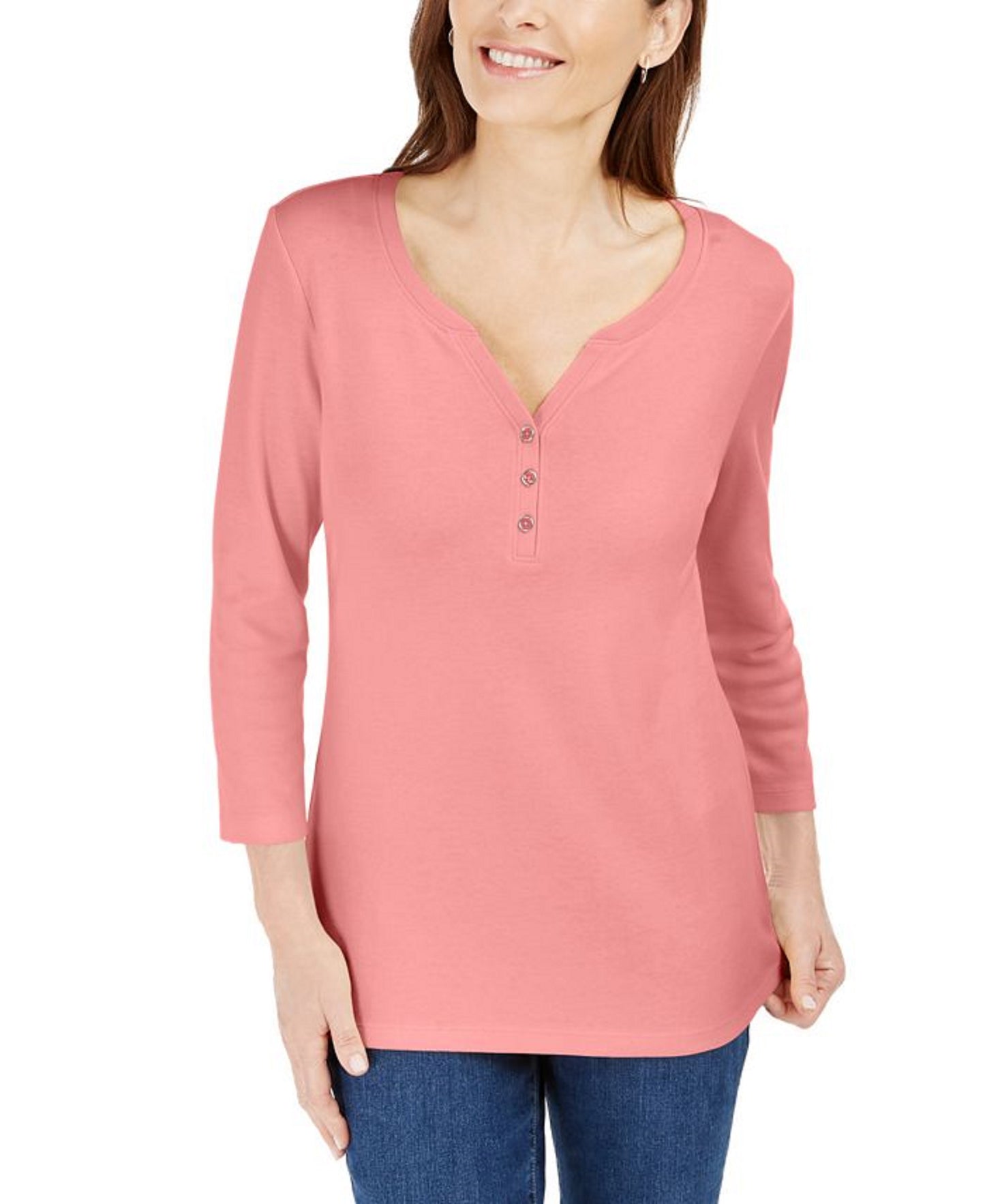 Camisa Henley Karen Scott Feminina Manga 3/4 Rosa Tamanho Grande