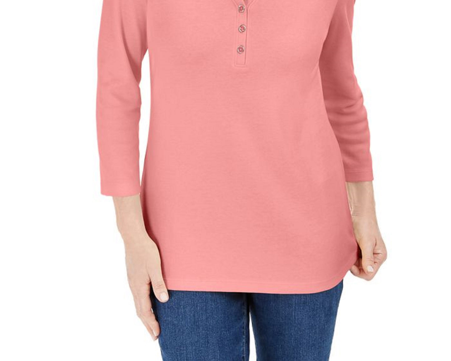 Camisa Henley Karen Scott Feminina Manga 3/4 Rosa Tamanho Grande