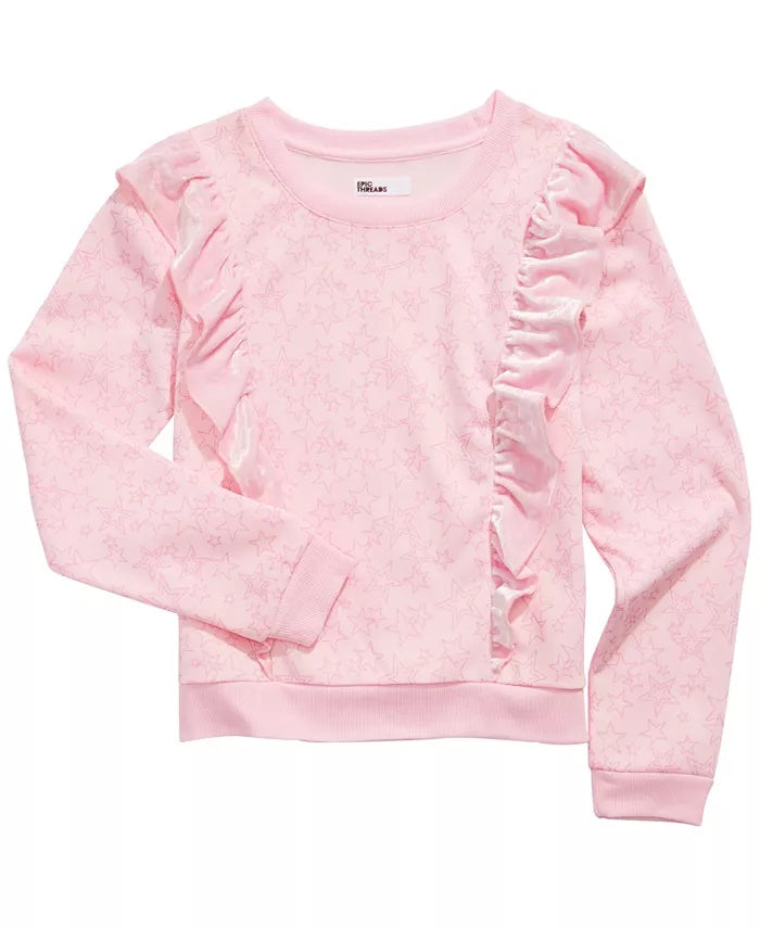 Top com babados e estampa de estrelas para meninas grandes da Epic Threads, rosa, tamanho extragrande