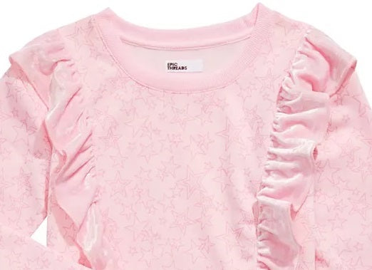 Top com babados e estampa de estrelas para meninas grandes da Epic Threads, rosa, tamanho extragrande