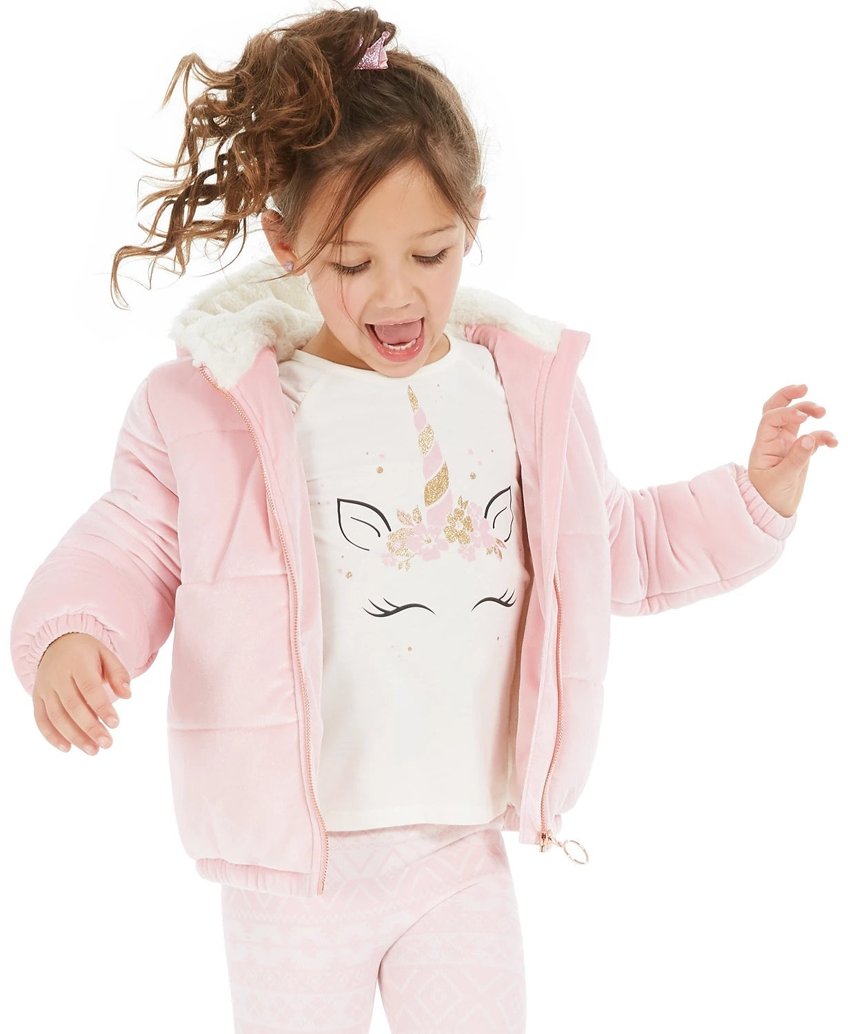 Camiseta manga comprida com chifre de unicórnio para meninas Epic Threads, branca, tamanho 5
