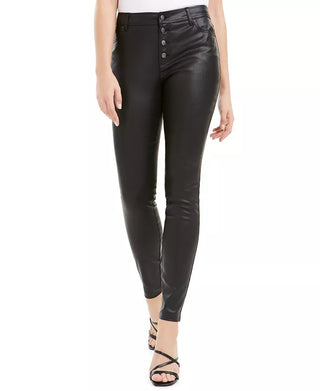 Bar III Women's Coated Button Fly Skinny Pants Black Size 0