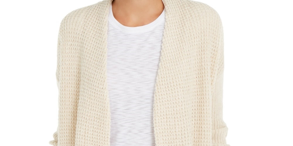 Cardigan feminino aconchegante com ponto waffle da INC International Concepts, branco, tamanho médio