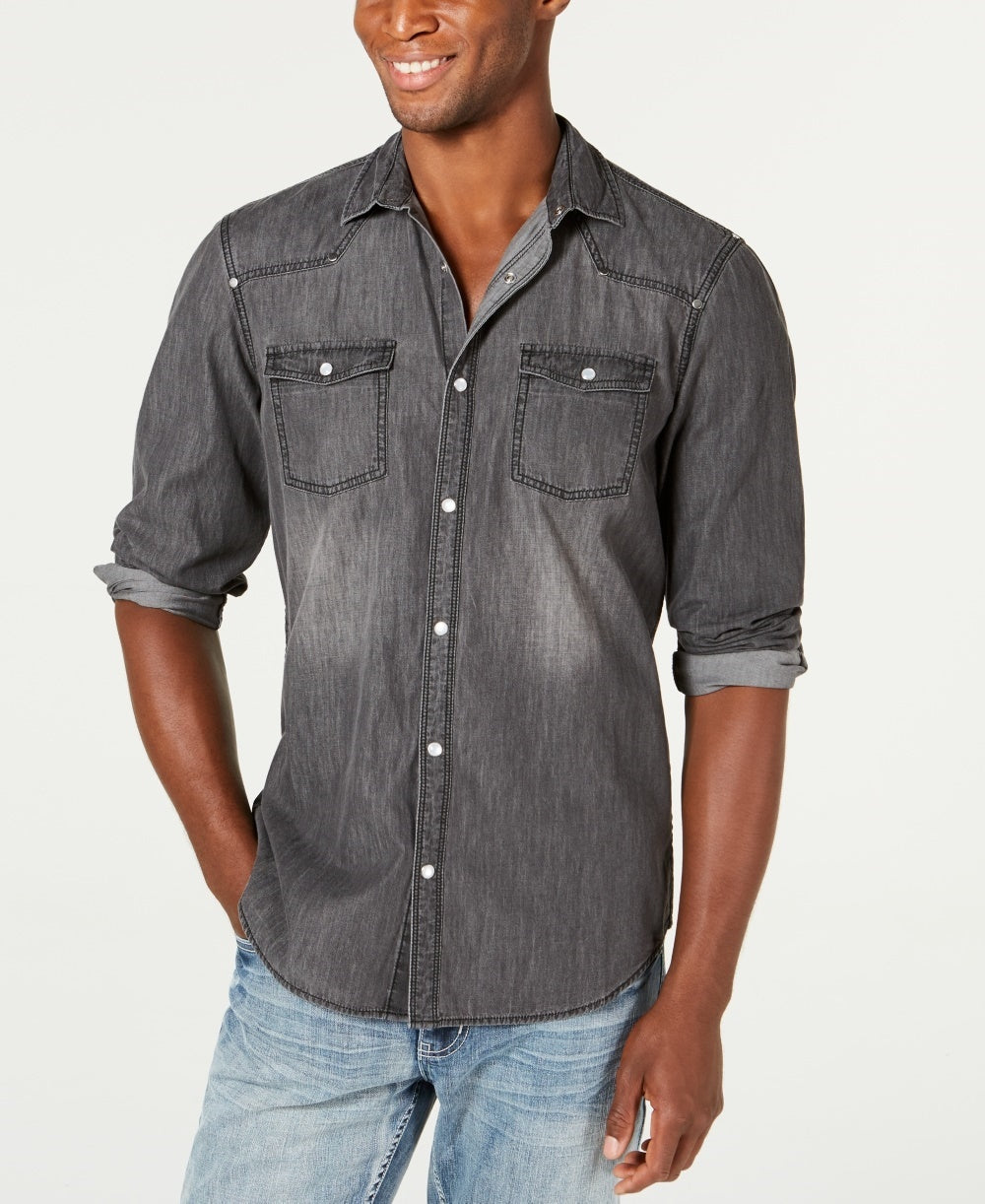 Camisa jeans desbotada masculina INC International Concepts cinza tamanho XX-G