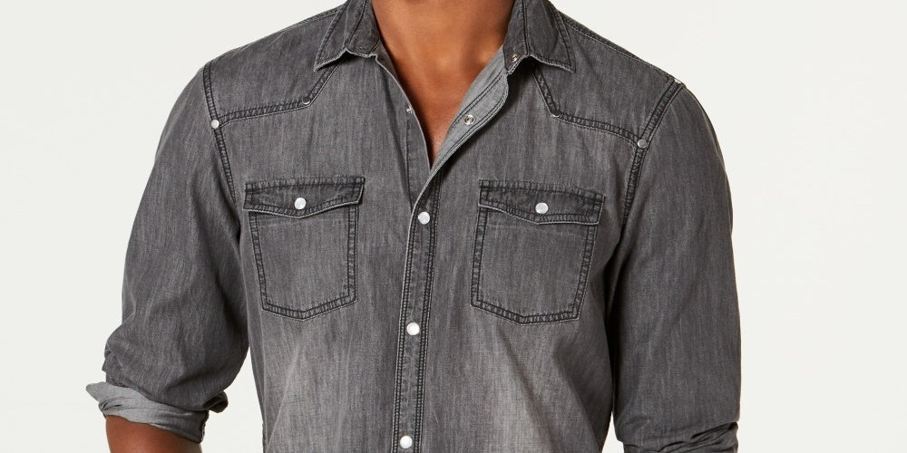 Camisa jeans desbotada masculina INC International Concepts cinza tamanho XX-G
