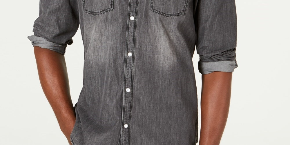 Camisa jeans desbotada masculina INC International Concepts cinza tamanho XX-G