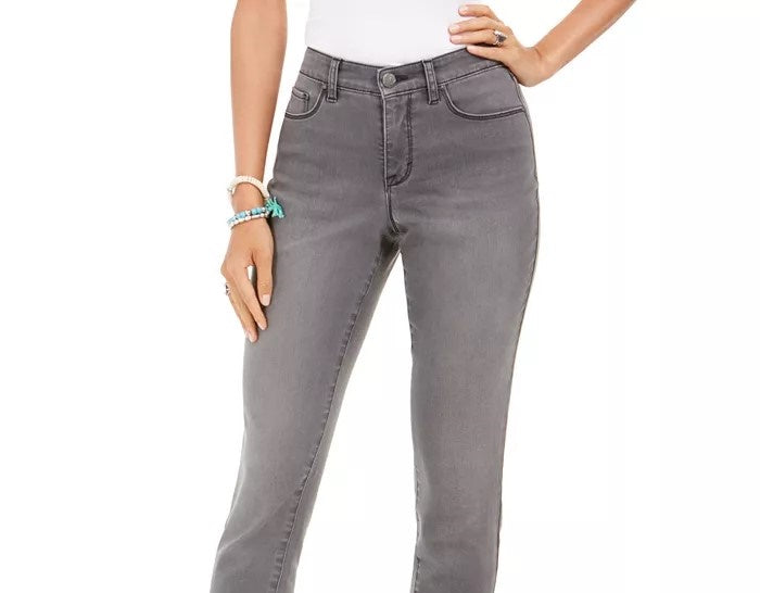 Jeans feminino estilo curvilíneo skinny com bolso brilhante, tamanho 14, carvão
