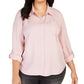 Blusa feminina lisa com botões e botões estilo &amp; co, rosa, tamanho 0X