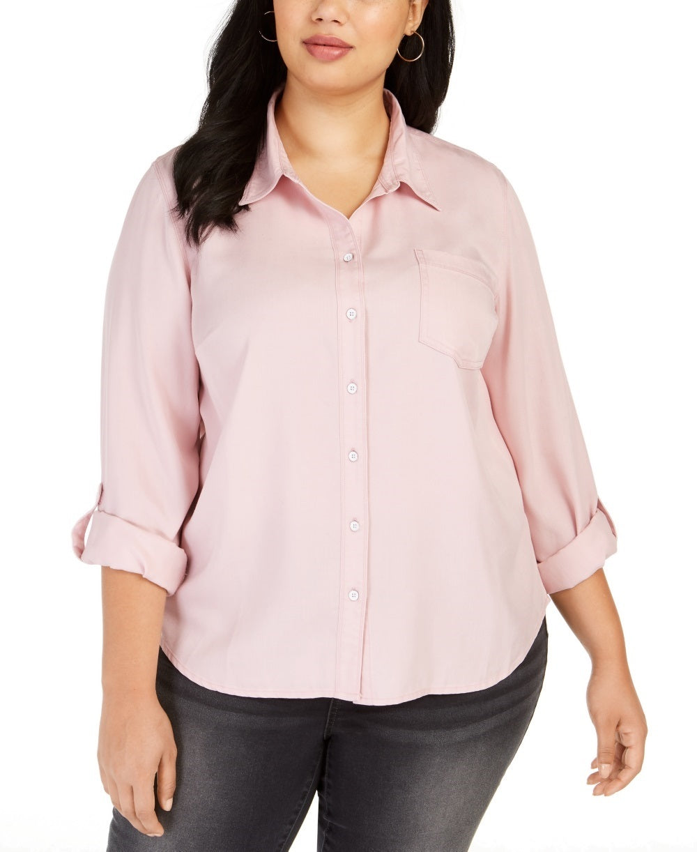 Blusa feminina lisa com botões e botões estilo &amp; co, rosa, tamanho 0X