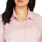 Blusa feminina lisa com botões e botões estilo &amp; co, rosa, tamanho 0X