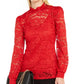Blusa feminina de renda manga longa, tamanho médio, vermelha, INC International Concepts