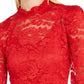 Blusa feminina de renda manga longa, tamanho médio, vermelha, INC International Concepts