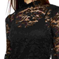 INC International Concepts Top feminino de renda com decote redondo e manga curta, preto, tamanho pequeno grande