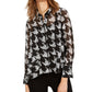 Camisa feminina pied-de-poule da INC International Concepts, preta, tamanho X-S
