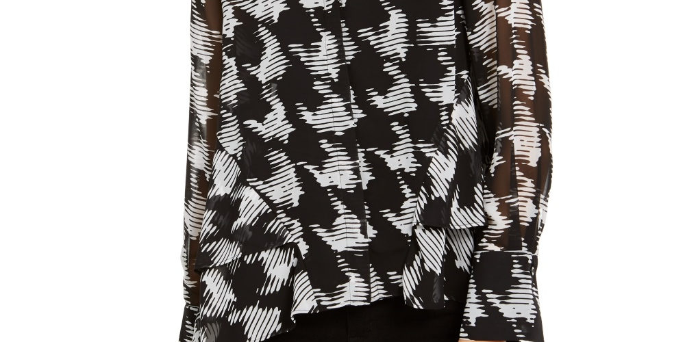 Camisa feminina pied-de-poule da INC International Concepts, preta, tamanho X-S