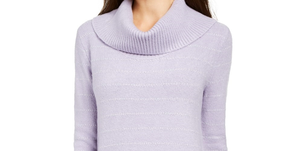 Suéter feminino estilo &amp; co lurex gola alta roxo tamanho extrapequeno