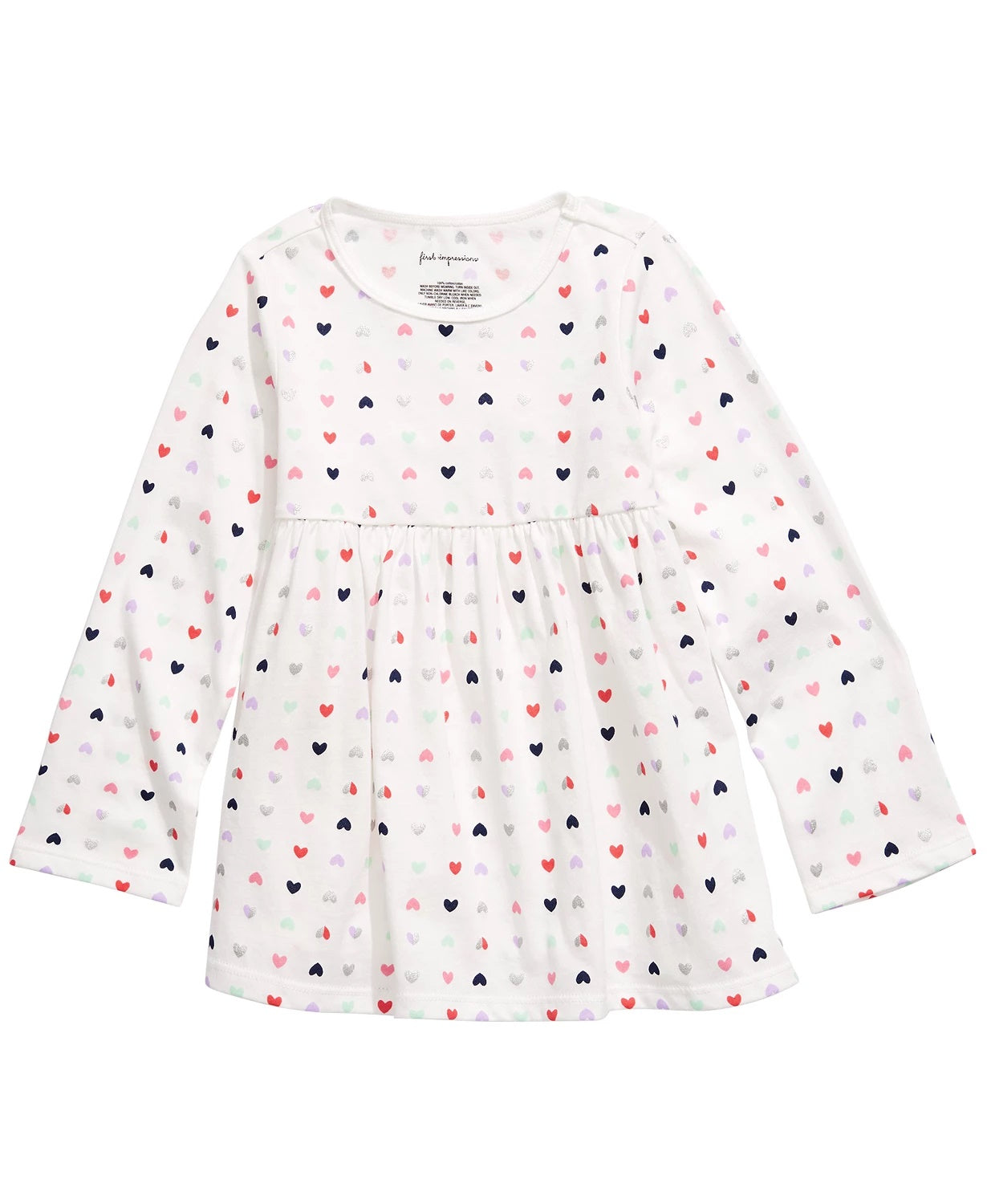 Túnica de algodão com estampa de coração para bebês meninas First Impressions, branca, tamanho 24 meses